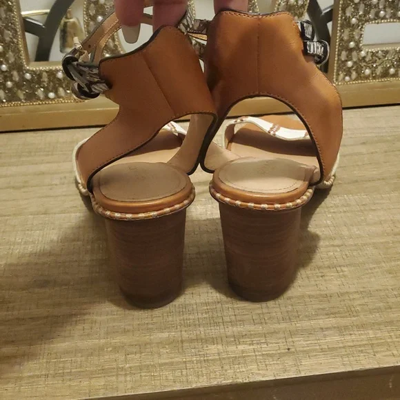 COACH Pexton White Tan Brown Block Heel Ankle Strap Sandals Women's Sz 8, Boho - Picture 4 of 12